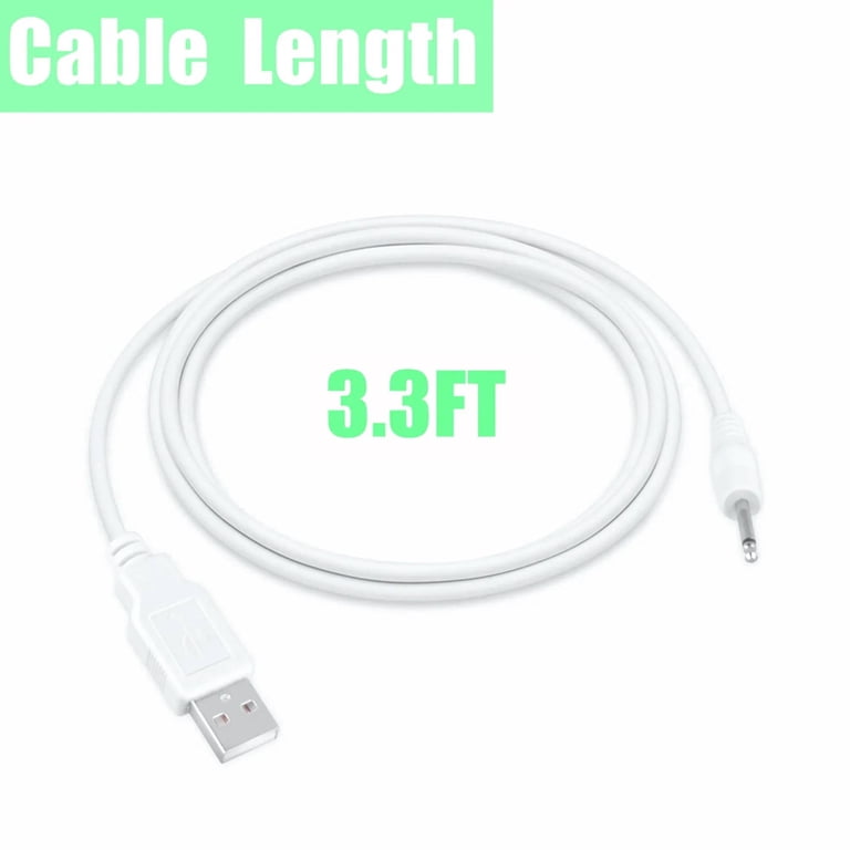 FITE ON 3ft White DC Charging Cable USB Charger Cord Replacement for Rechargeable Wand s 2.5mm
