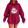 thumbnail image 2 of Mifsaly Vintage Christmas Sweatshirt for Women Oversized Christmas Santa Print Hoodie Long Sleeve Loose Hooded Pullover Tops Merry Xmas Drop Shoulder Bright Winter Outerwear with Pocket Funny Gifts, 2 of 4