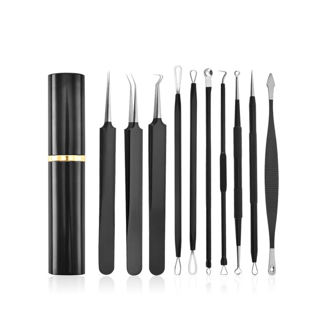 Qarigey 10 unids/set removedor de espinillas, acné, comedones, cuidado de la piel, Kit de herramientas de eliminación de espinillas, Tratamientos faciales Negro