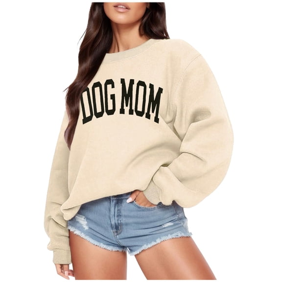 WEIWEN Dog Mom Sweatshirt for Women Dog Lover Sweatshirts Funny Graphic Sweaters Mama Pullover Tops Womens Fall Fashion Clothing Beige, S