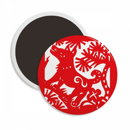 

Paper-cut Dog Animal China Zodiac Round Ceracs Fridge Magnet Keepsake Decoration