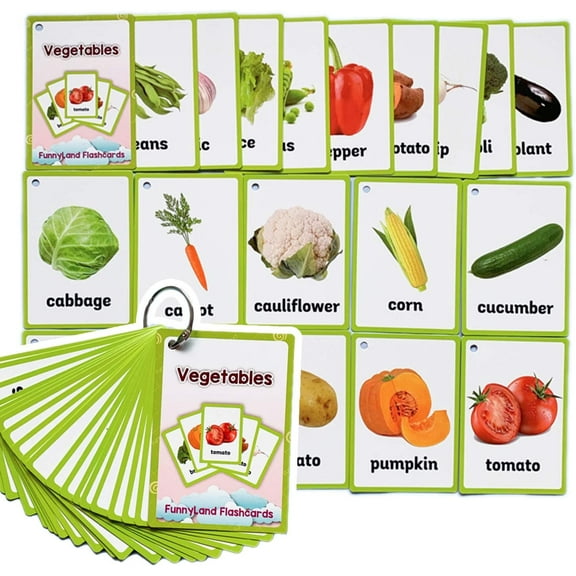 20 Pcs/Set Vegetable Flash Cards | Learning Toys Flashcards for Children Pre-K, Toddlers and Kids