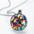thumbnail image 2 of Butterfly Glass Circular Pendant Necklace Jewelry, 2 of 5