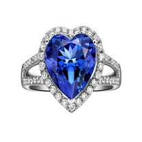 1.50 Carat Heart Cut Blue Sapphire And Diamond Moissanite Halo Engagement Ring In 10K White Gold, Promise Ring, Anniversary Gift