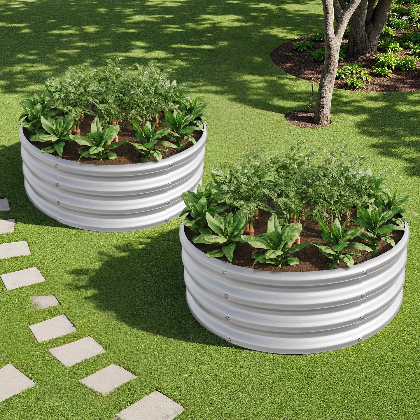 AsterOutdoor Tall Round Raised Garden Bed Planter Box Galvanized Metal 11.4 in Height / 110 Gallon Capacity, 2 pcs