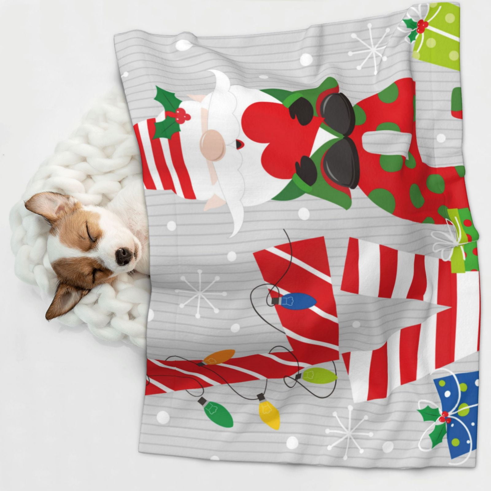 Naloa Christmas Gnome With Love Dog Blanket, 3 Sizes Cat Blanket for Indoor Cats Large Medium Small Dog Gifts-Small