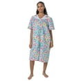 thumbnail image 2 of Women's Short Sleeve Woven Snap-Front Closure Floral Embroidery Housecoat Duster Lounge Nightgown, Teal XXXX-Large, 2 of 5