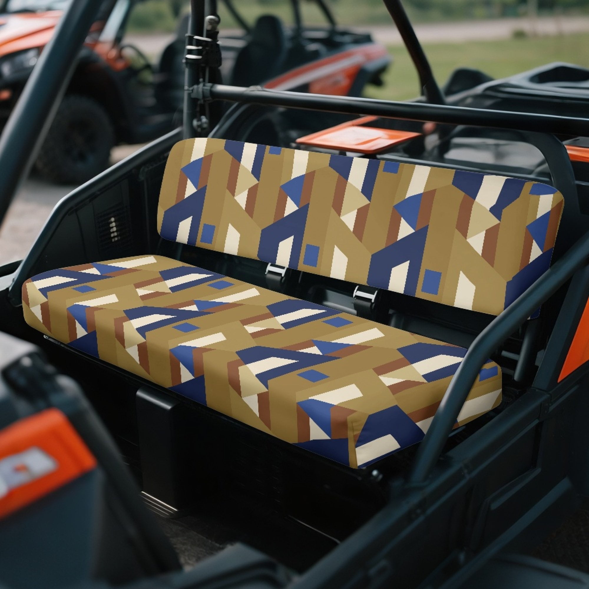 ZIATUBLES 2-Pack UTV Front Seat Covers with Abstract Geometry Print, Compatible with Kawasaki Mule 3000 3010, Washable Polyester Protective Cover, Fade & Wear Resistant