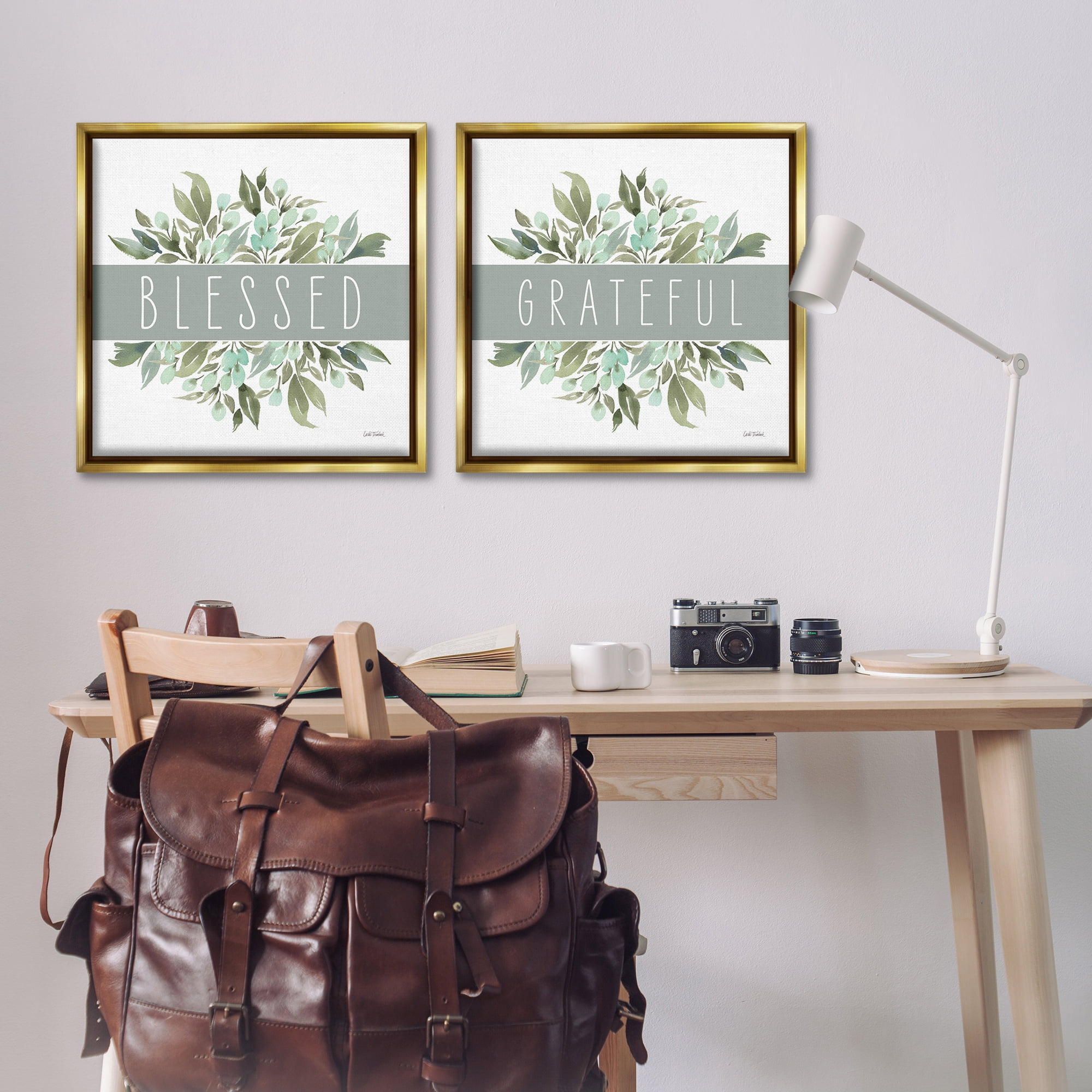 Stupell Industries Blessed Grateful Sentiment Text & Numbers Painting Gold Floater Framed Canvas Art Print Wall Art, 25 x 25, Set of 2
