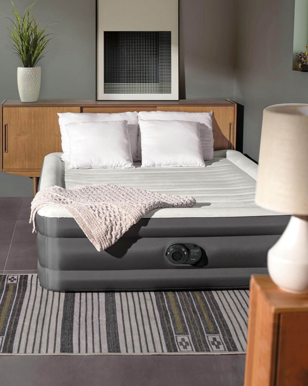 INTEX 18" Queen TruAire TPU Comfort-Plush Airbed w/ Built-in Pump; Lightweight, PVC-Free, with 2-Year Warranty