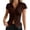 Brown, variant on Staron Women's Button Down Short Sleeve Blouse V Neck Slim Fit Casual Work Shirt Solid Fashion Top, Brown S