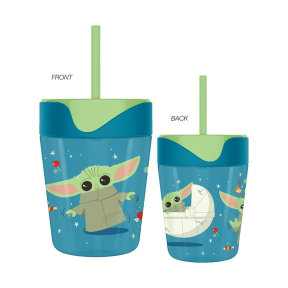 Star Wars Mandalorian Baby Yoda Spill Proof Plastic Travel Mug Tumbler with Straw, 17.5 oz