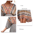thumbnail image 3 of Robes Midi Décontractées Printemps Été pour Femmes Col en V Manches Mi-Longues Taille Haute Florale Fluide Boho Plage, 3 of 6