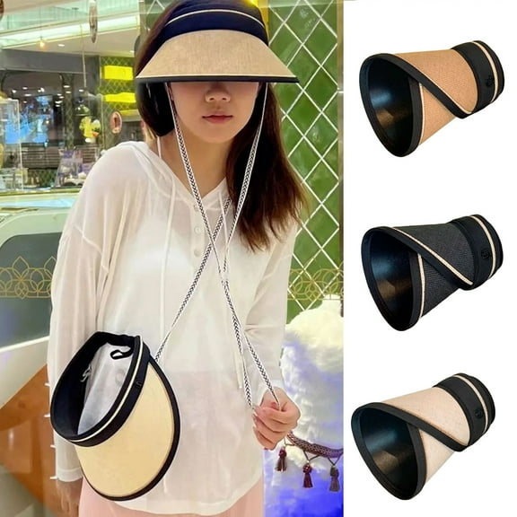 D-GROEE Women Foldable Straw Sun Visor Wide Brim Roll up Adjustable Beach Hat