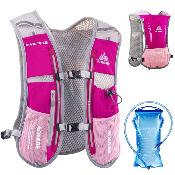 Paquete de mochilas Azarxis Hydration para correr, 5 litros, para mujeres y hombres, correr, correr, correr, maratones, ciclismo y senderismo (rojo rosa con bolsa de agua de 1,5 litros)