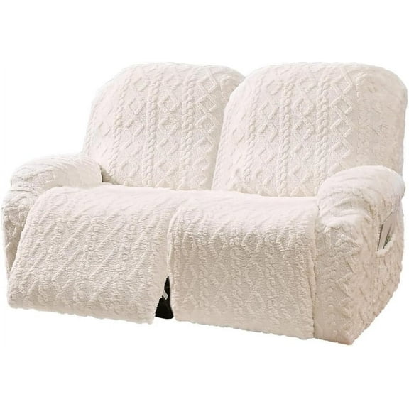 4 Pieces Recliner Chair Covers, Geometric Jacquard Plush Recliner Slipcovers, Couch Sofa Covers, Soft Fuzzy Fluffy Anti-Slip Furniture Protector for Kids Cats Dogs Elastic Bottom