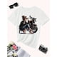 thumbnail image 2 of Vintage Motorcycle Graphic T-Shirt for Women - Elegant Summer Tee with Stylish Woman & Motorcycle Design, Polyester, Round Neck, Perfect for Vacation, Cosplay, and Casual Outfits, 2 of 6