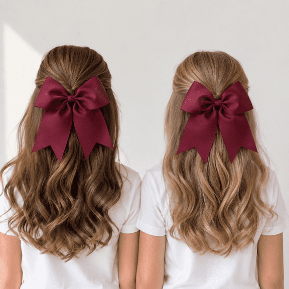 ClassExceed 2-Pack Cheer Bow with Alligator Clip, 7 x 7.5 in Grosgrain Ribbon Hair Bow for Girls, Burgundy