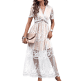 thumbnail image 1 of Vestido de Novia de Encaje Floral con Cuello en V y Corta para Mujer, Vestido para Dama de , Cóctel o Fiesta L, 1 of 10