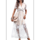 thumbnail image 1 of Vestido de Novia de Encaje Floral con Cuello en V y Corta para Mujer, Vestido para Dama de , Cóctel o Fiesta L, 1 of 10