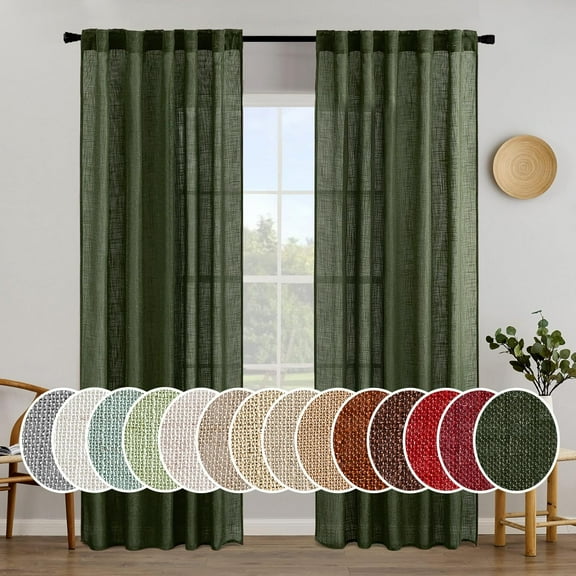Olive Green Linen Curtains 84 Inch Length for Bedroom Living Room, Soft Thick Linen Textured Window Drapes Semi Sheer Light Filtering Back Tab Rod Pocket Burlap Look Christmas Decor, 2 Panels