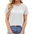 thumbnail image 2 of Homenesgenics Womens Tops under $5 Women's New Short-sleeved Round Neck Lace Splicing Solid Color Casual Blouse White M, 2 of 8