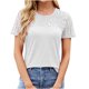 thumbnail image 1 of Blusas para Mujeres Casual Manga Corta Cuello Redondo Encaje Empalme Blusa 95% Poliéster 5% Spandex, Nuevo Color Sólido Superior para el Uso Diario, 1 of 8