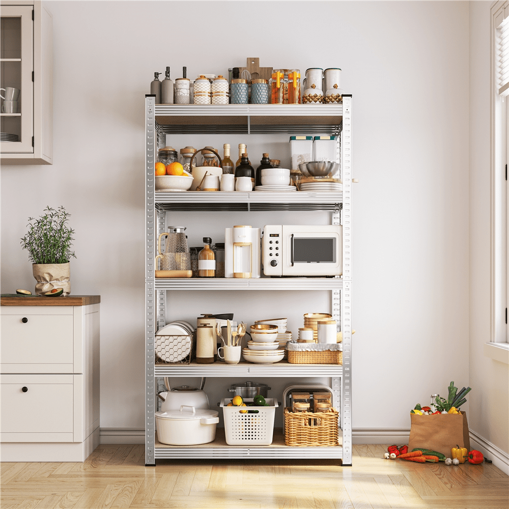 Fullfurnique 71″ Height Metal Storage Rack with Adjustable Shelves, Silver