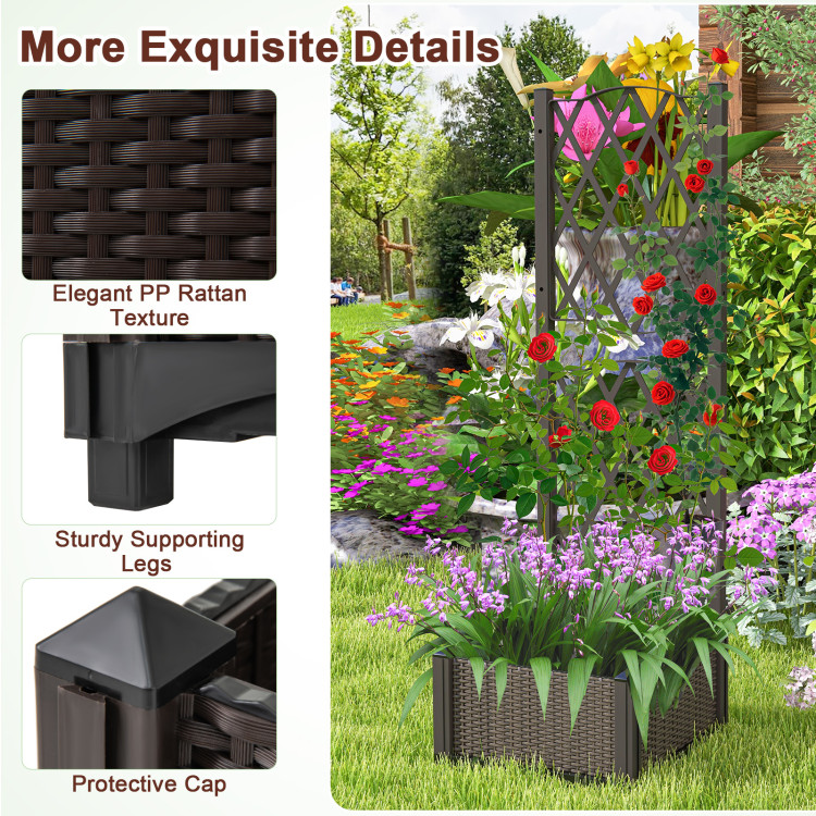 Demifill Raised Garden Bed with Trellis Planter Box for Climbing Plants, 16 inch Length Raised Garden Beds, Brown
