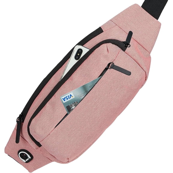 "Large Crossbody Fanny Pack Belt Bag With 4-Zipper Pockets for Travel Running Hiking Workout Dog Walking Outdoors Sport Fishing Carrying All Phones