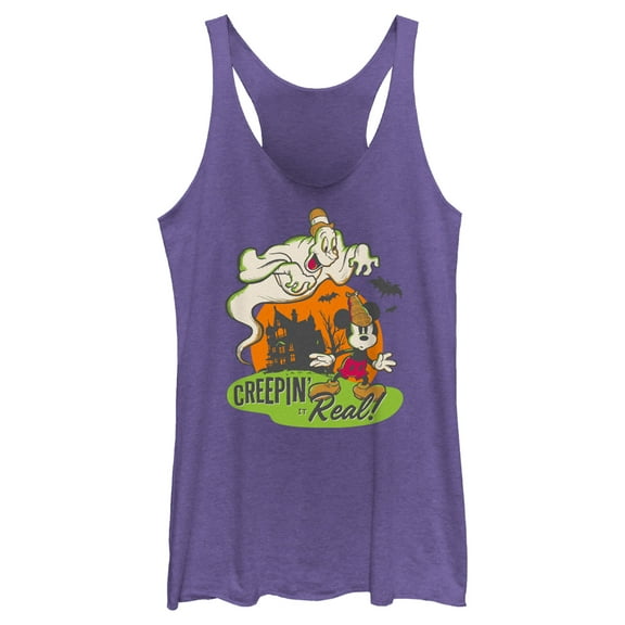 Women's Mickey & Friends Halloween Retro Mickey Mouse Creepin' it Real Racerback Tank Top Purple Heather X Small