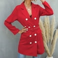 thumbnail image 4 of Fesfesfes Coat for Women Spring And Fall Lapel Solid Color Long Sleeve Buttoned Long Belted Blazer Coat, 4 of 6