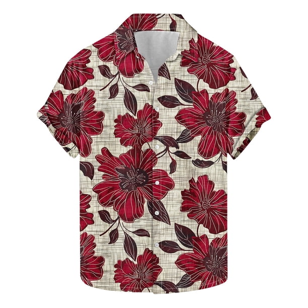 Blusa y camisa de manga corta con cuello vuelto para hombre, moda de verano, estampado floral, camisa de manga corta con solapa, blusa para hombre