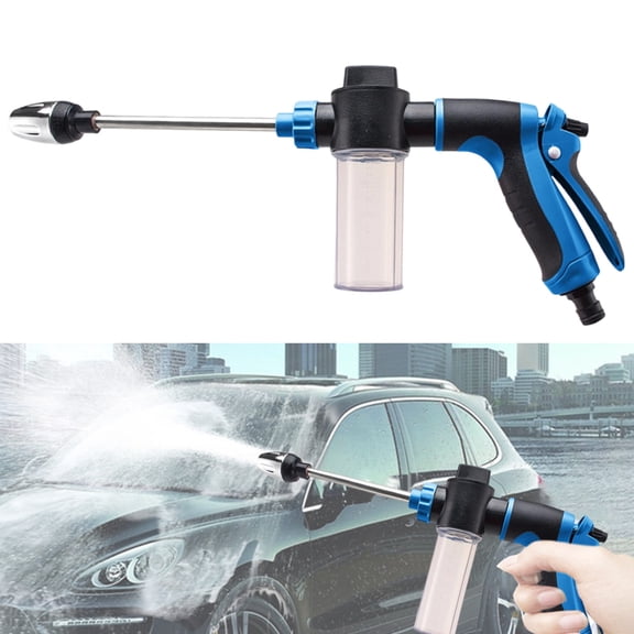 High Pressure Water Spray with Detergent Tank, Car Wash Spray Gun with Soap Container, Garden Hose Nozzle with Reservoir, Multi Purpose Cleaning Spray Tool （Blue）