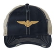 thumbnail image 4 of Aviation Trucker Hat - Distressed Navy Aviator Cap with Gold Wings - Vintage Military Strapback (Brown), 4 of 8