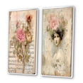 thumbnail image 3 of Designart "Victorian Lady Amid Rustic Pink Roses" Rose Framed Wall Art Set Of 2 - Traditional Pink Framed Canvas Set For Living Room Decor, 3 of 6
