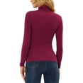 thumbnail image 3 of INSPIRE CHIC Women's High Neck Ruched Long Sleeve Solid Blouse Tops XS Wine Red, 3 of 5