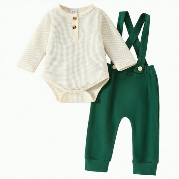 Toddler Boys Clothes Girl Autumn Winter Waffle Long Sleeve Elastic Waist 3M 6M 12M 18M 24M 2T 3T Everyday Outfit Set 2-Pieces