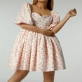 thumbnail image 3 of PENGXIANG Robe Courte à Manches Bouffantes Imprimé Floral Col Carré Robe Tutu Féerique Douce Robe de Soirée Rose 2TG, 3 of 7