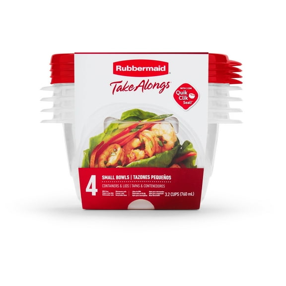 Rubbermaid TakeAlongs Small Bowls Food Storage Containers, 760 mL (3.2 Cup), 4 Pack