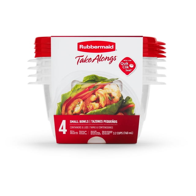 Rubbermaid TakeAlongs Small Bowls Food Storage Containers, 760 mL (3.2 Cup), 4 Pack
