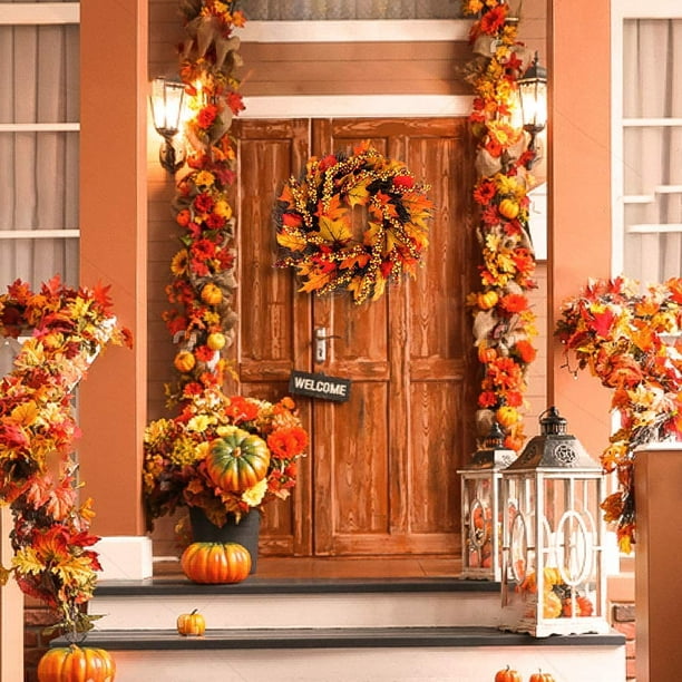 Fall Peony and Pumpkin Wreath - Autumn Year Round Wreaths for Front Door, Artificial Fall Wreath, Autumn Front Door Wreath Thanksgiving Wreath for