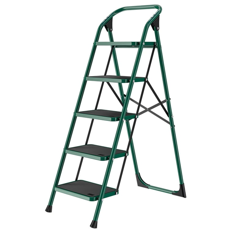 SUNCOO 5 Step Ladder Folding Step Stool w Non Slip Rubber Feet 330lbs Load Sturdy Steel Foldable Ladders Lightweight Portable Stool Stairs