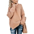thumbnail image 1 of Suéter de punto de manga larga con cuello alto elegante para mujer, suéter informal, sudadera de invierno (L), 1 of 5