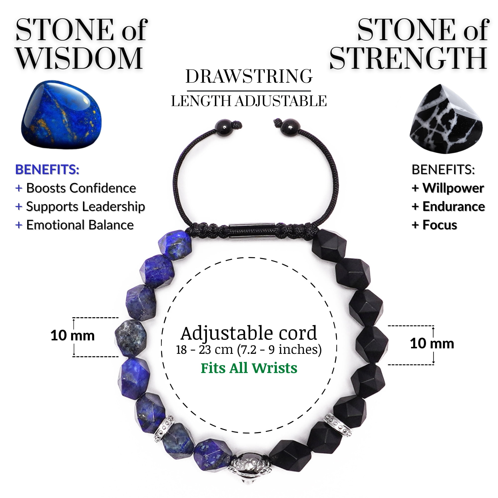 Men's LAPIS, ONYX Bracelet with Silver LION Head
