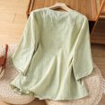 thumbnail image 4 of Zysthvn Cotton Blend Casual Tops for Women 3/4 Sleeve Embroidered Plus Size Women Tshirts Crew Neck Solid Breathable, 4 of 9
