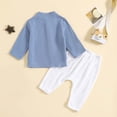thumbnail image 3 of Hurxie Toddler Girls Clothes 2 Piece Outfits Ruffle Trim Long Sleeve Pullover Sweatshirts and Leggings Fall Clothing Sets Light Blue,18 Months, 3 of 6