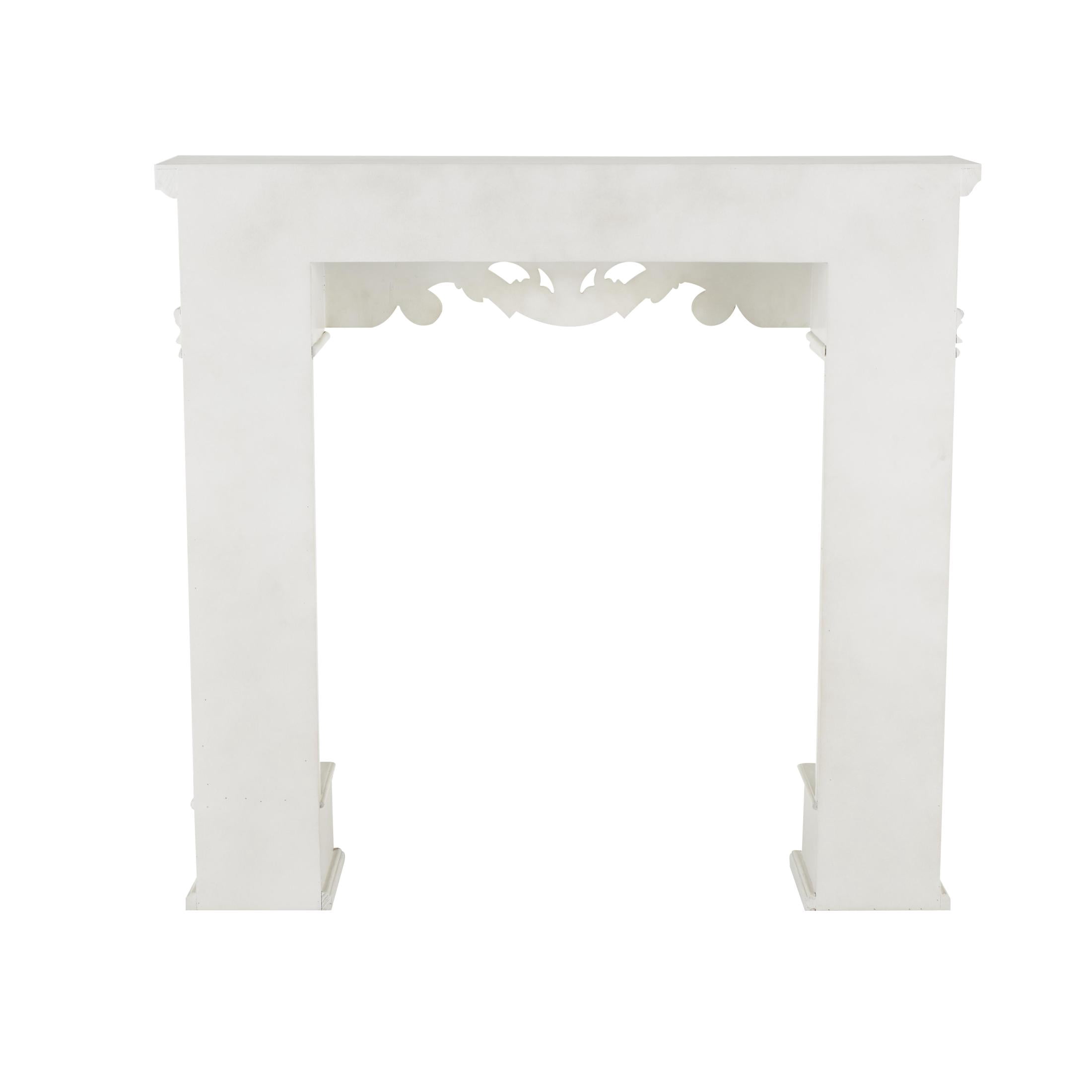 DecMode 45" x 42" Wooden White Freestanding Scroll Surround Fireplace Mantle with Floral Accents