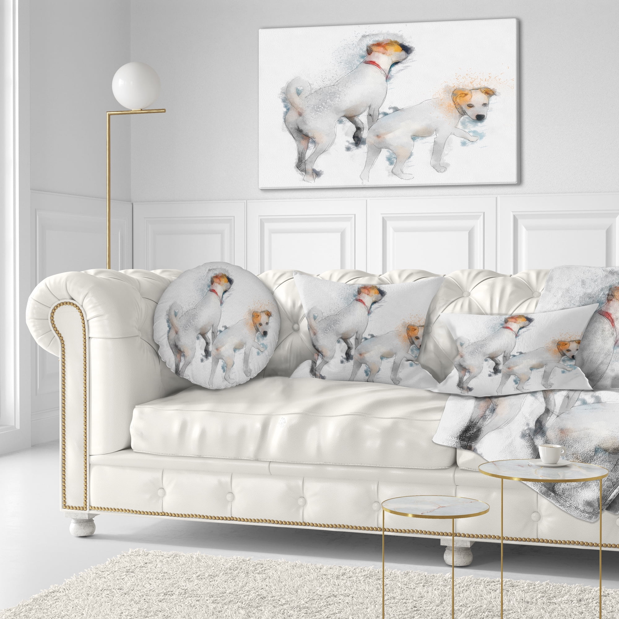 Designart Stylish White Dogs Walking - Animal Throw Pillow - 12x20