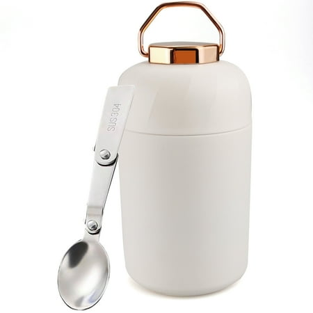 

Thermos for Hot Food Thermos Water Bottle Thermos Stainless Steel Vacuum Insulated Food Jar for Hot and Cold with Handle and Folding Spoon (White)